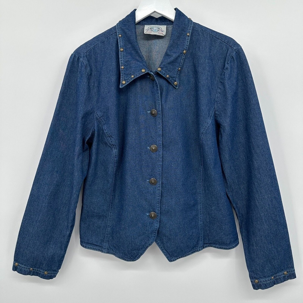 Vintage River Ridge Denim Jacket Womens Size M L Studded Crop Western Festival‎